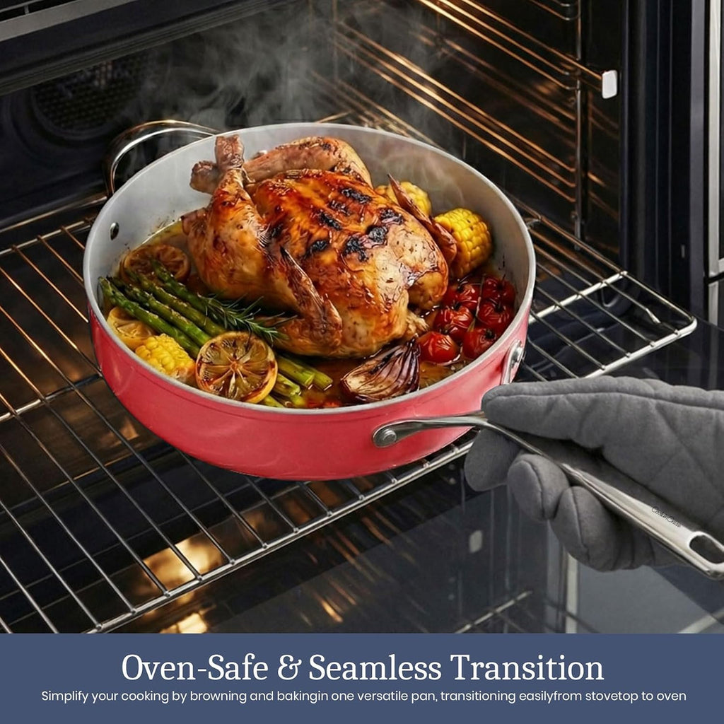 CookinCraze Ceramic Cookware Set, Pots and Pans Set Nonstick with Lid PFAS & PFOA Free, Induction Compatible Oven Safe Up to 500°F Even Heat Distribution, Fusion Red