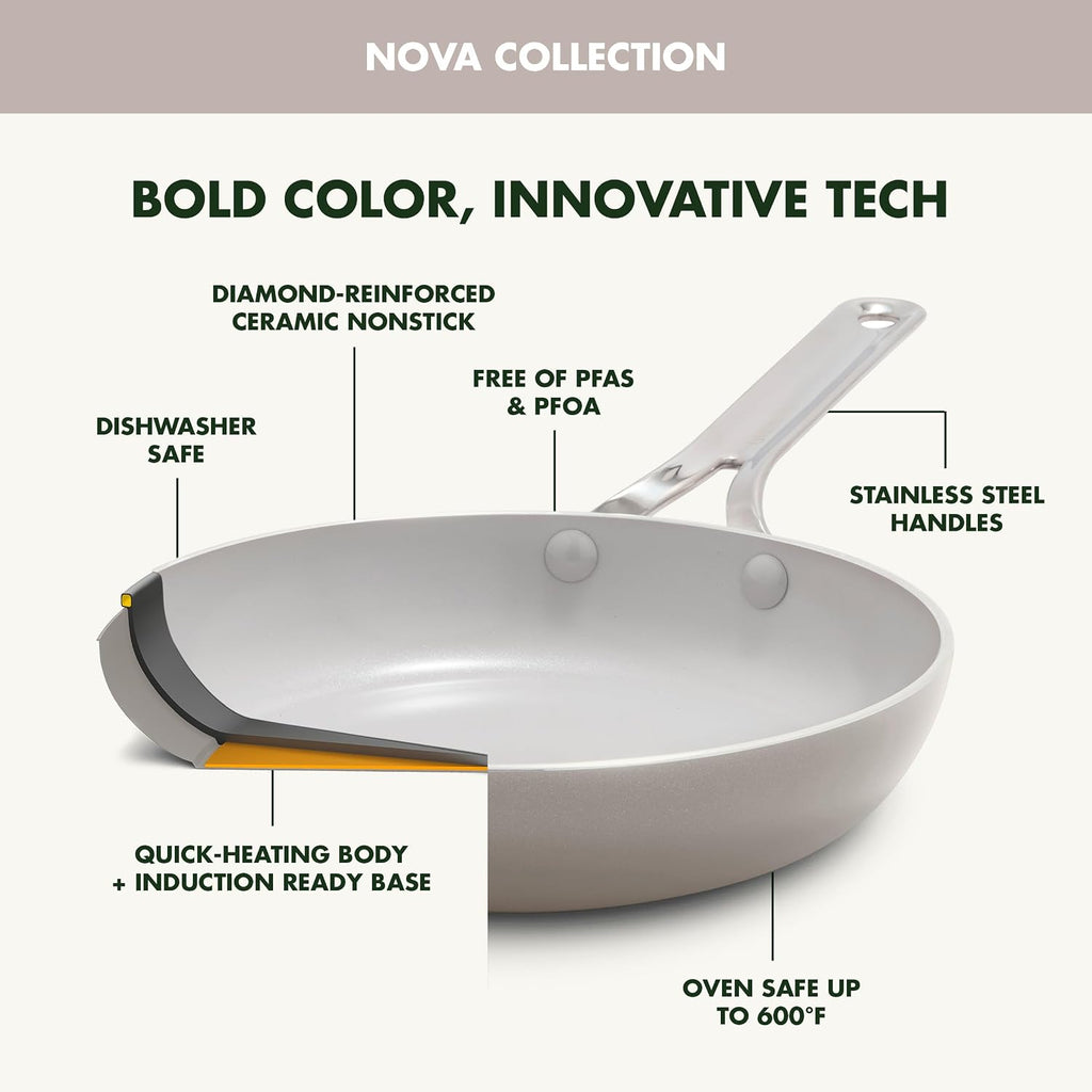 GreenPan Nova 10-Piece Cookware Pots & Pans Set, Oprah's Favorite Things 2024, PFAS-Free Ceramic Nonstick, Fry, Sauté, Stockpot, Utensils, Lids, Induction Suitable, Dishwasher & Oven Safe, Clay