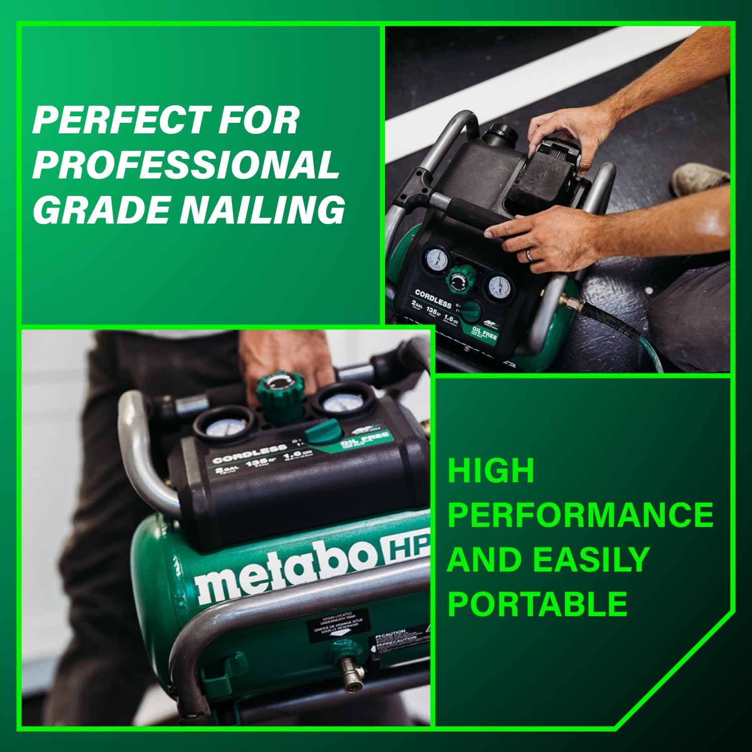 Metabo HPT 36V MultiVolt 2 Gallon Cordless Air Compressor, Portable and Versatile, Ideal for Pneumatic Finish Nailers and Tire Inflation, tool body only EC36DAQ4