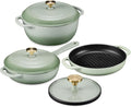 Best Choice Products Non-Stick Pot & Pan Cookware Set, Cast Iron, 2Qt Skillet W/Lid, 10' Grill Or Griddle Pan W/Press, 6Qt Enameled Dutch Oven, Non-toxic, For Cooking & Grilling - Sage