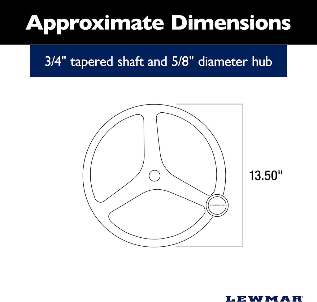 Lewmar Power Grip Boat Steering Wheel with 5/8' Welded Nut - 13.5' Diameter, Weather-Resistant Black Cast Stainless Steel, Professional Knob with Ergonomic Finger Grips