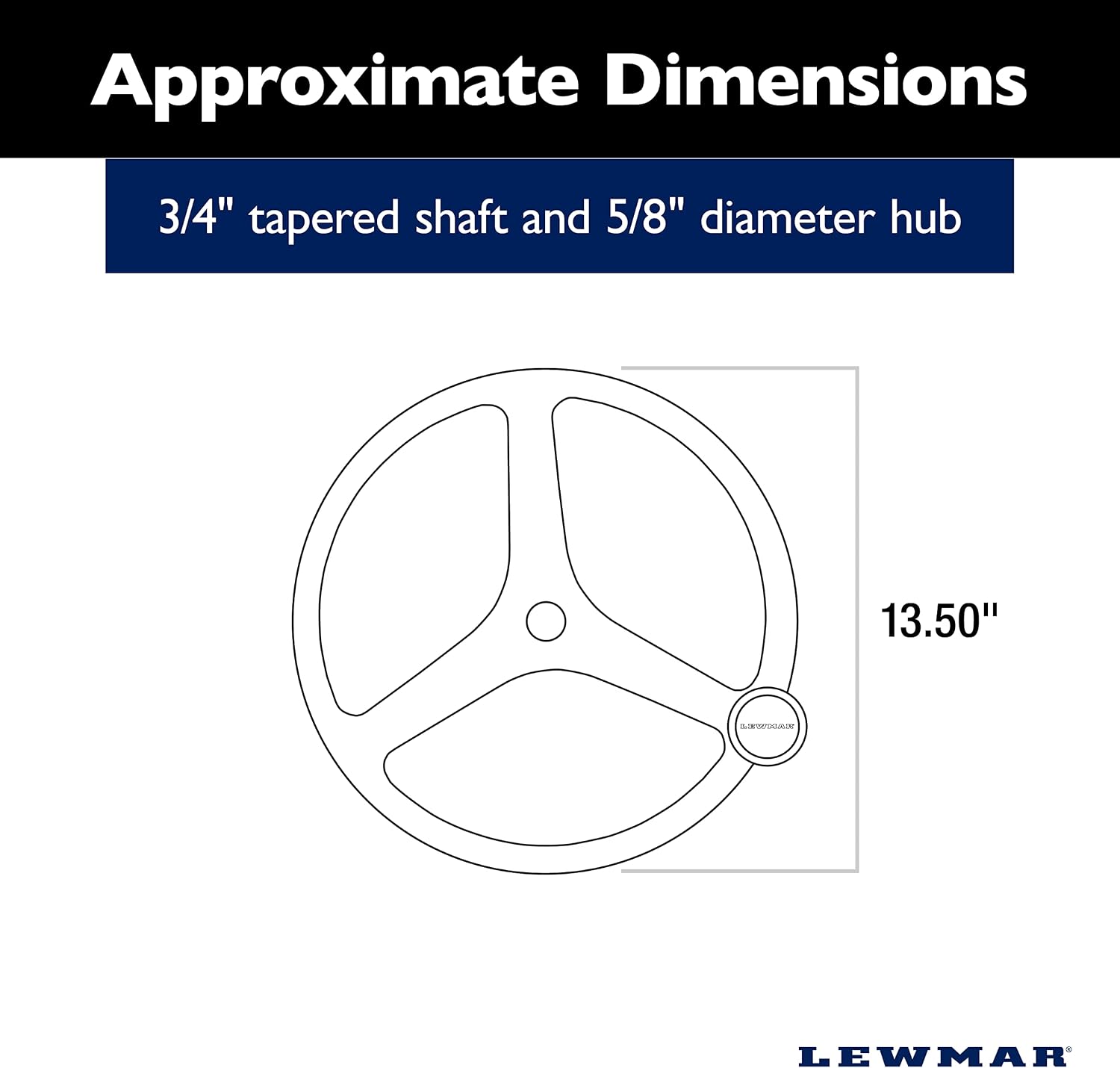Lewmar Power Grip Boat Steering Wheel with 5/8' Welded Nut - 13.5' Diameter, Weather-Resistant Black Cast Stainless Steel, Professional Knob with Ergonomic Finger Grips