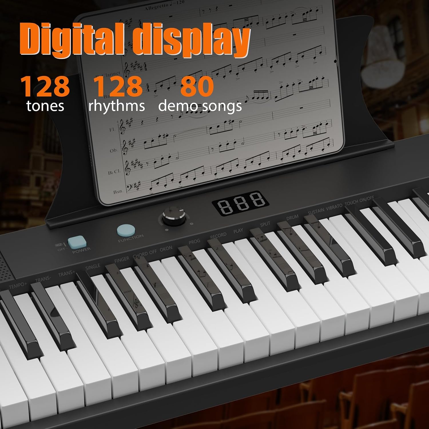 Home Digital Pianos, 61-Key Touch-Sensitive Keyboard Set, Portable HIPS Digital Piano with Adjustable Stand, Microphone & Learning Functions for Home Practice