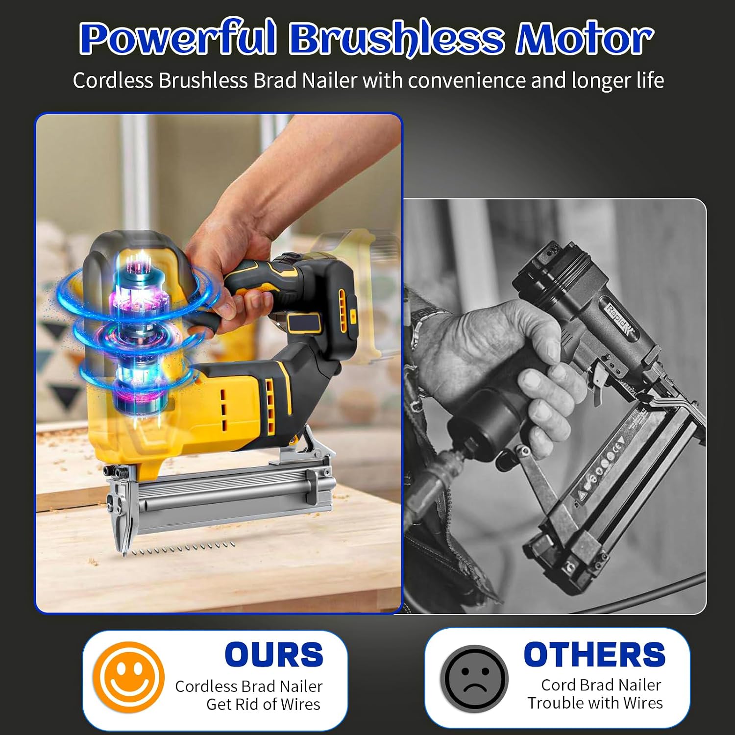2-in-1 18 Gauge Cordless Brad Nailer & Staple Gun for Dewalt 20V MAX Battery, Battery Powered Electric Nail Gun with 1000 Nails for Woodworking, DIY, Framing & Home Improvement (No Battery)