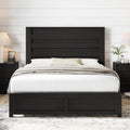 AMERLIFE Farmhouse Queen Size Bed Frame with 49' Tall Headboard, Platform Bed with Natural Wood Grain, No Box Spring Needed/Noise Free, Black