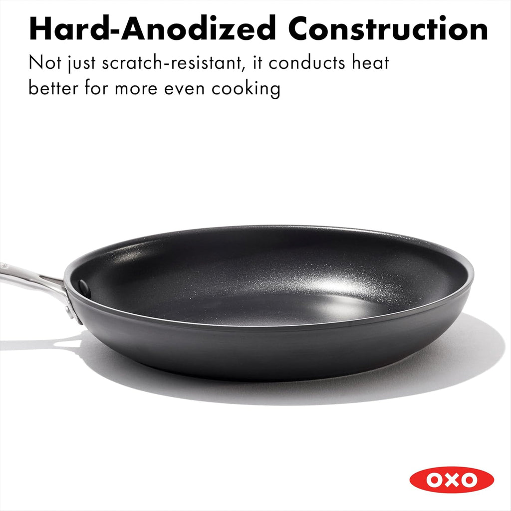OXO Enhanced 11' Square Griddle Pan and 10' Frying Pan Skillet, PFAS & PFOA-Free, Healthy Ceramic Nonstick, Durable Hard Anodized Cookware, Stainless Steel Handle, Dishwasher & Oven Safe, Black