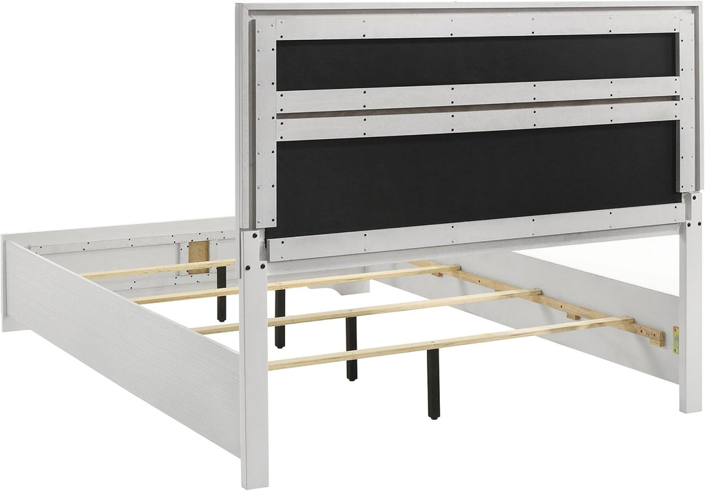 Coaster Home Furnishings Miranda Contemporary 5-Piece Bedroom Set Fabric Upholstered Queen Size Panel Bed Frame 54-inch Headboard White 205110Q-S5