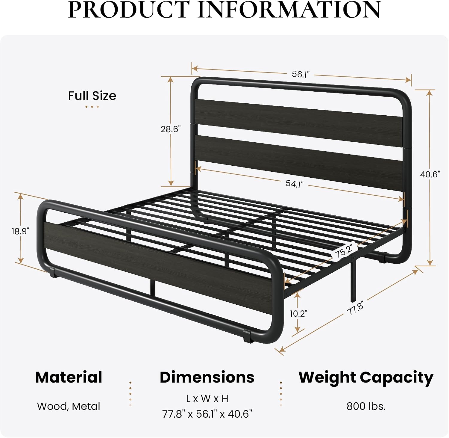 SHA CERLIN Full Size Metal Bed Frame with Wooden Headboard and Footboard, Heavy Duty Oval-Shaped Platform Bed Frame with 10' Under-Bed Storage, Noise Free, No Box Spring Needed, Black