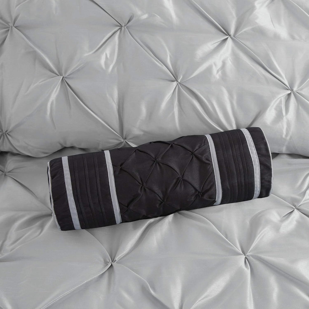 Madison Park Laurel Cozy Comforter Set - Traditional Tufted Faux Silk Design, All Season Down Alternative Bedding with Matching Shams, Decorative Pillow, Grey Cal King(104'x92') 7 Piece