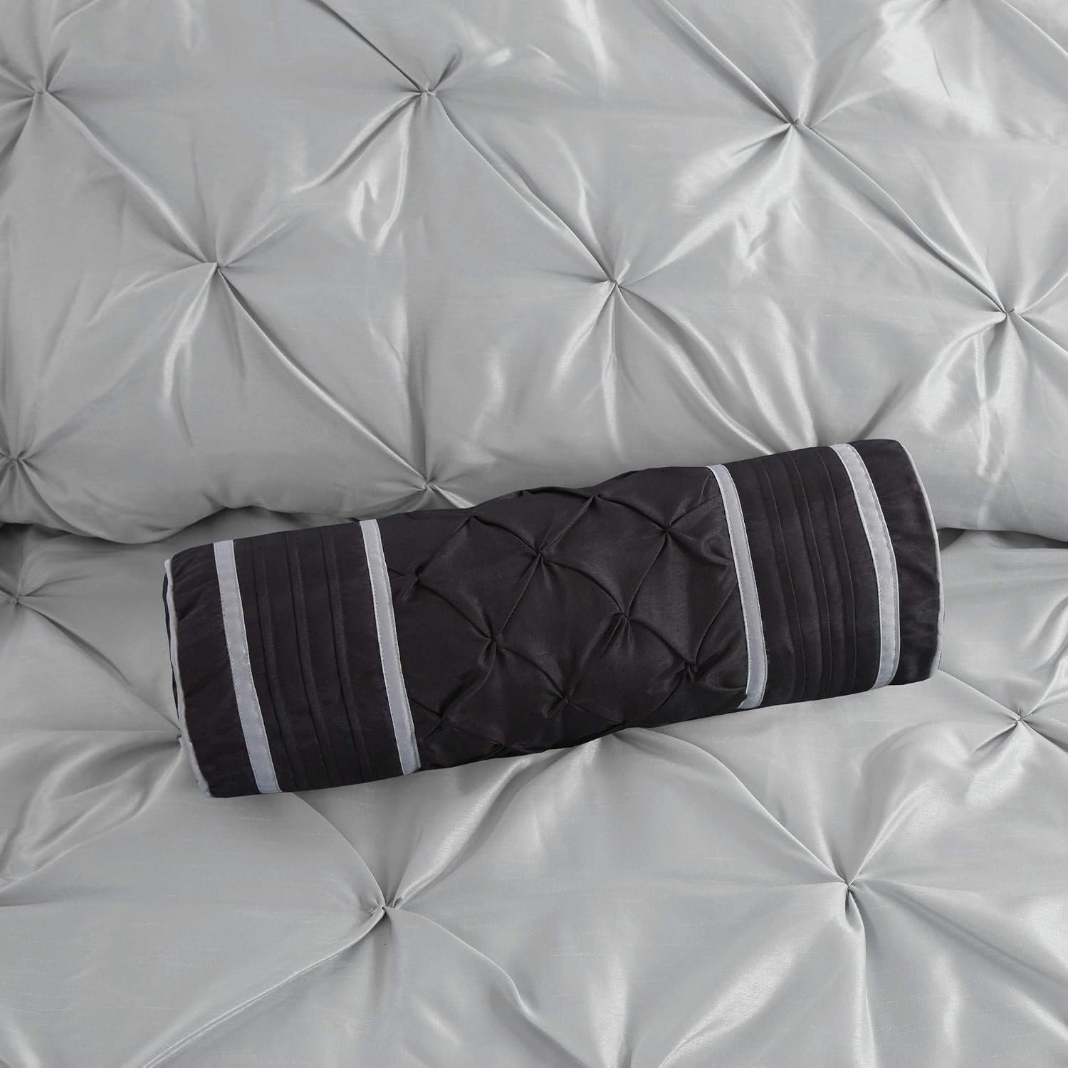 Madison Park Laurel Cozy Comforter Set - Traditional Tufted Faux Silk Design, All Season Down Alternative Bedding with Matching Shams, Decorative Pillow, Grey Cal King(104'x92') 7 Piece