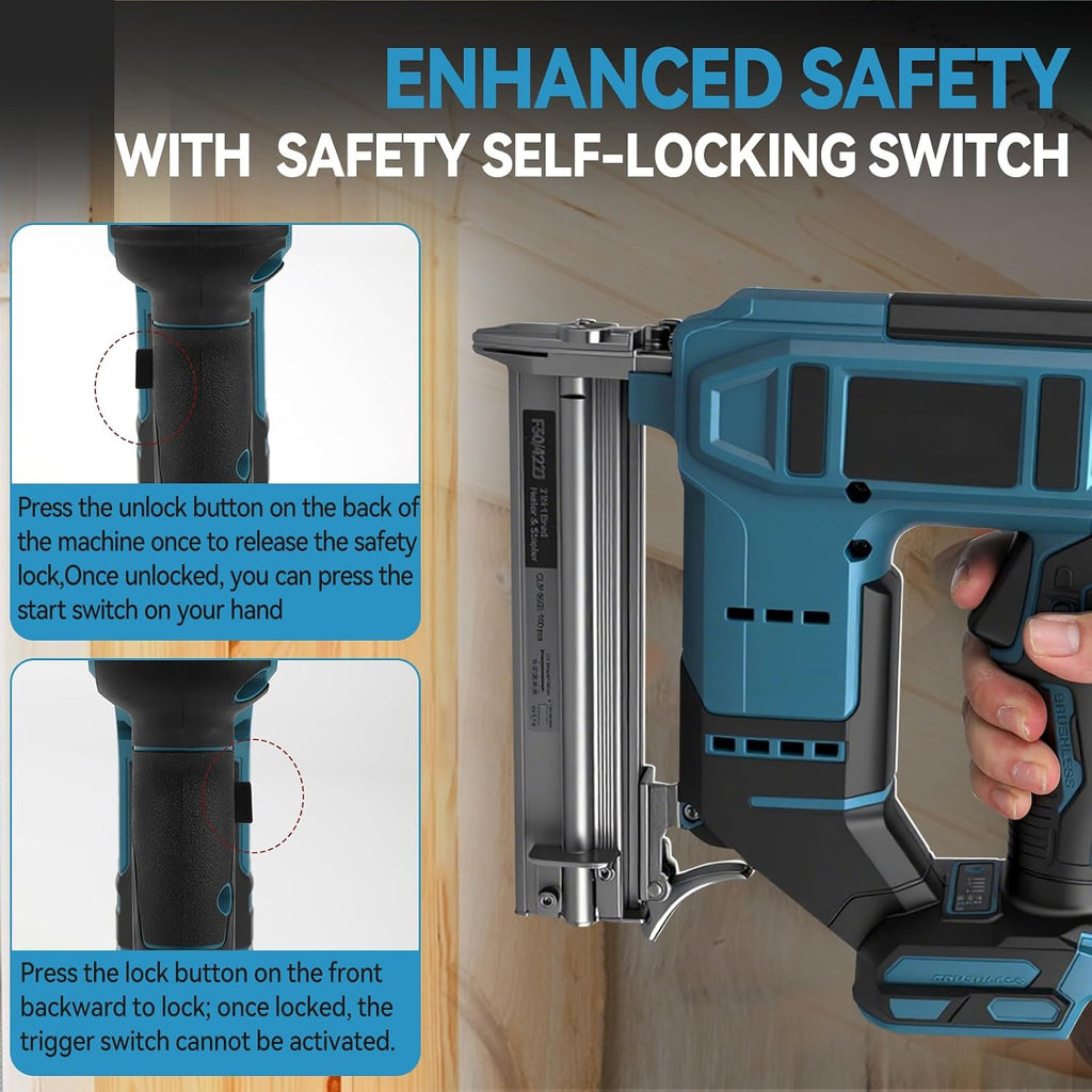 Cordless Brad Nailer for Makita 18V Battery (Tool Only), 2-in-1 Electric Nail/Staple Gun, 18 Gauge Brushless with 2000 Nails for Wood Carpentry, 2 Modes (for Makita)