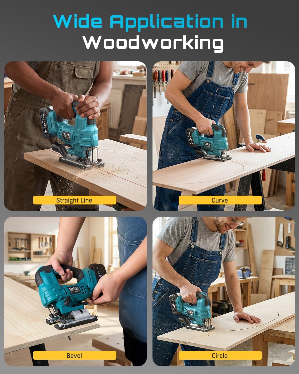 SEESII Bundle Deal 18 Gauge Cordless Brad Nailer + Cordless Brushless Jig Saw for Wood