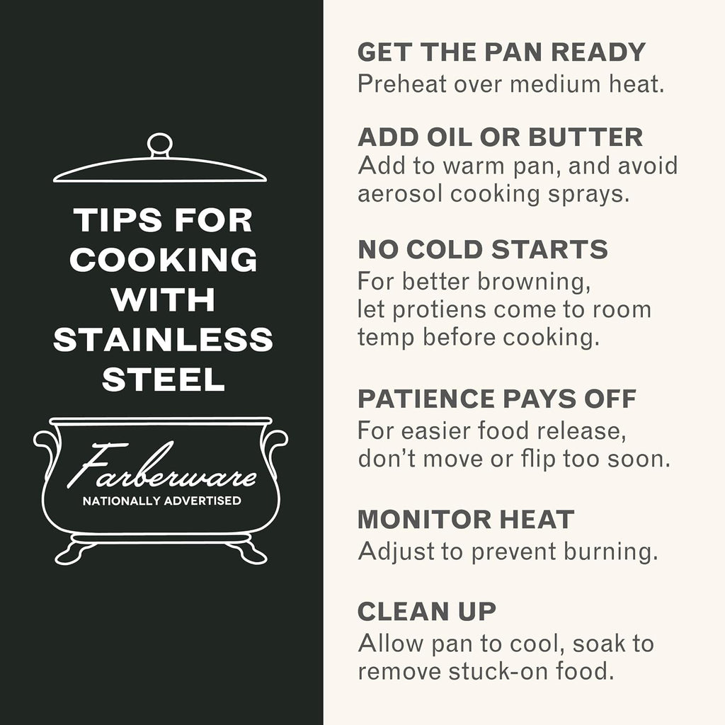 Farberware Classic Series Stainless Steel Pots and Pans with Baking Sheet Pan, Cooking Tools, and Lids, Induction Ready, Dishwasher Safe, 10 Piece Cookware Set, Metal Utensil Safe - Stainless Steel
