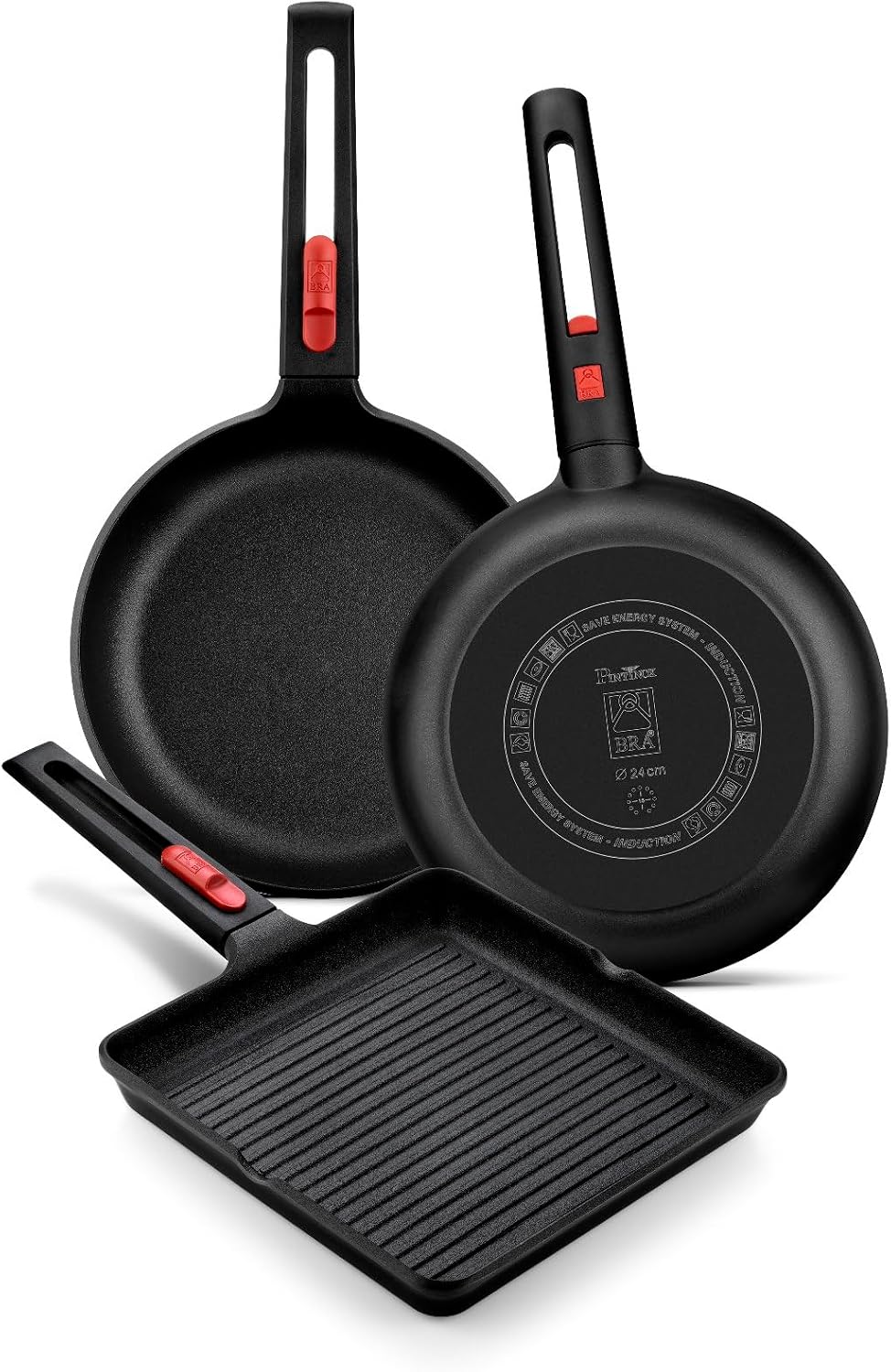 BRA COOKWARE Infinity 3-Piece Nonstick Frying Pan Set | 8, 9.5 & 11 Inch Cast Aluminum Skillet Set | Removable Handle | PFOA/PFAS Free Fry Pans | All Cooktops incl. Induction | Oven Safe Skillets
