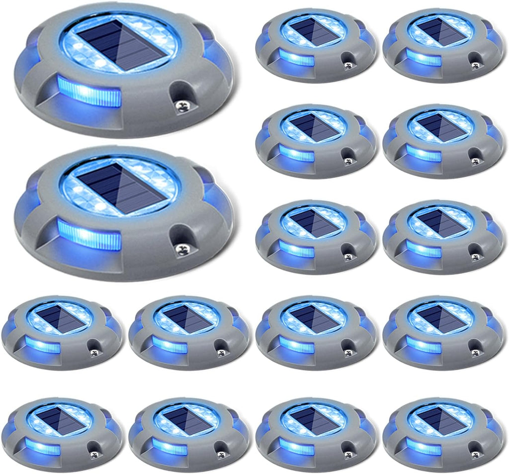 SIEDiNLAR Solar Deck Lights Driveway Dock Light LED Solar Powered Outdoor Waterproof Road Markers for Step Garden Sidewalk Stair Ground Pathway Yard 16 Pack (Blue)