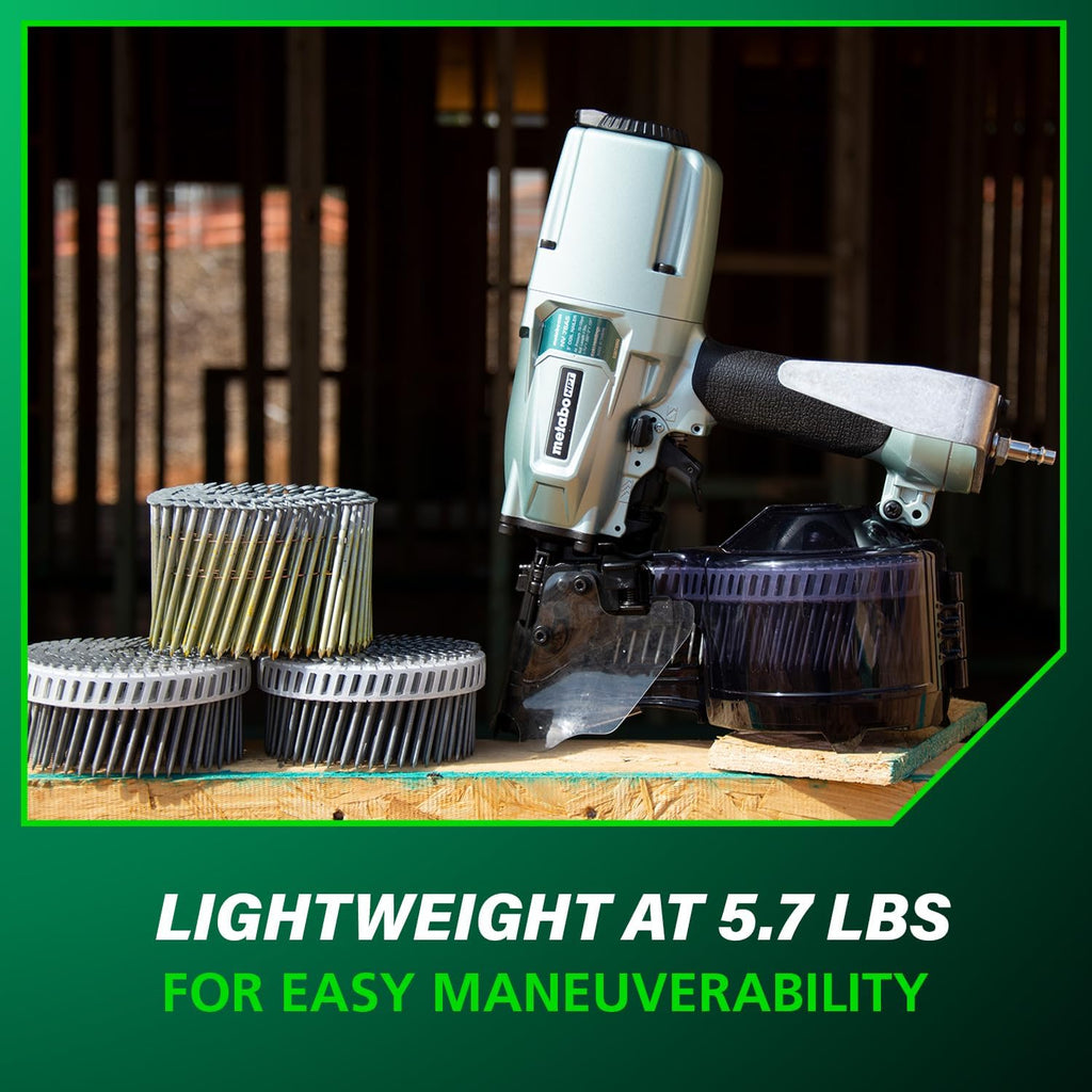 Metabo HPT Siding/Light Framing Coil Nailer, Pro-Preferred Pneumatic Power Nailers for Versatile Siding and Framing Tasks, Tool For 16° Wire 1-3/4'-3' and 15° Plastic to 1-3/4' - 2/14' Nails, NV75A5