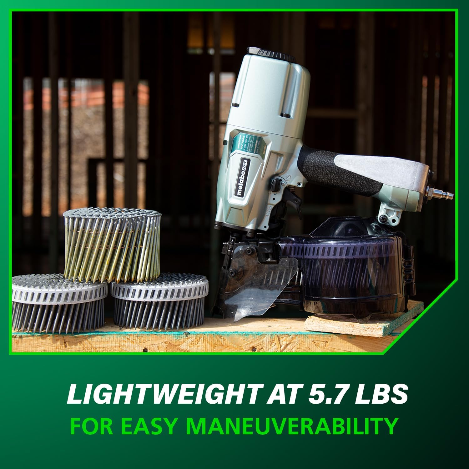 Metabo HPT Siding/Light Framing Coil Nailer, Pro-Preferred Pneumatic Power Nailers for Versatile Siding and Framing Tasks, Tool For 16° Wire 1-3/4'-3' and 15° Plastic to 1-3/4' - 2/14' Nails, NV75A5