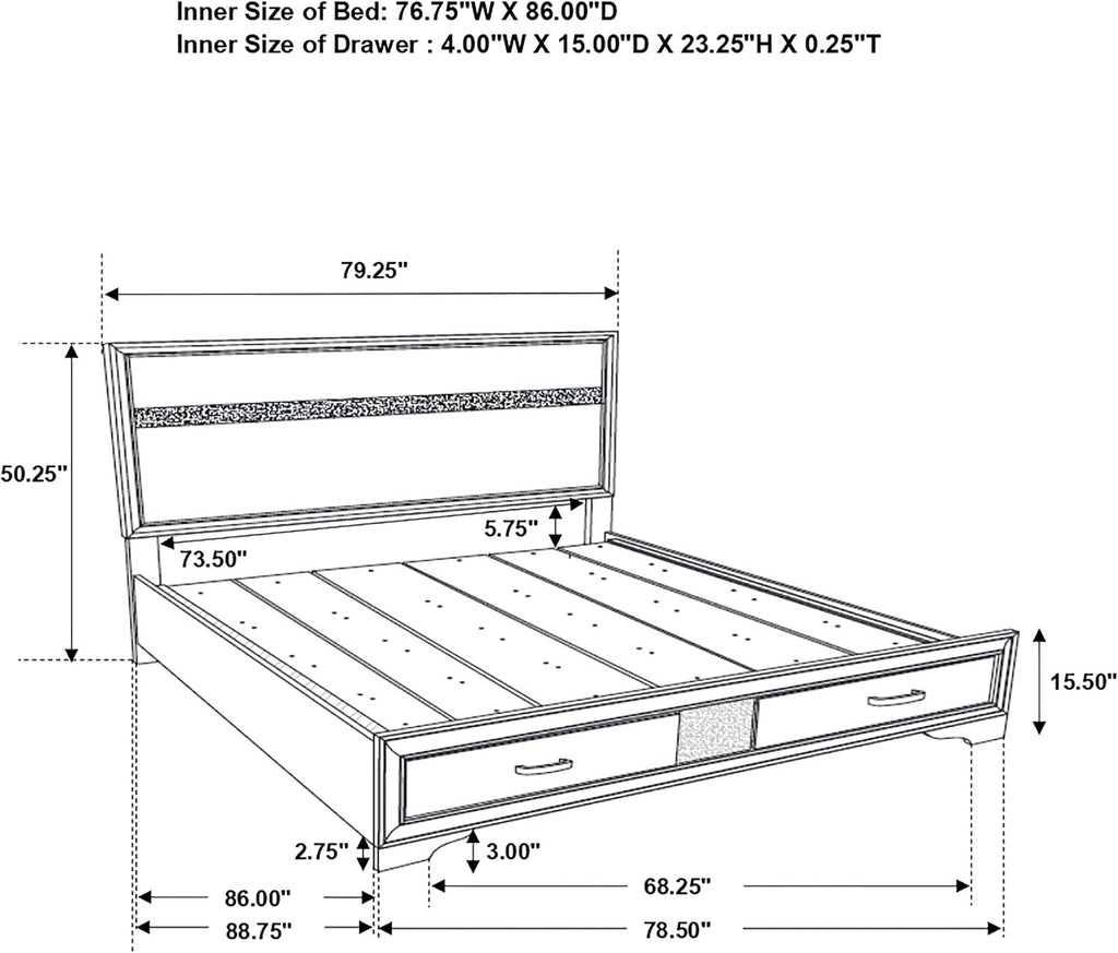 Coaster Home Furnishings Miranda Contemporary 5-Piece Bedroom Set California King Size Storage Panel Bed Frame 50-inch Headboard Black 206361KW-S5