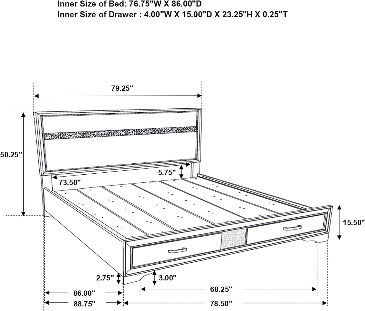 Coaster Home Furnishings Miranda Contemporary 5-Piece Bedroom Set California King Size Storage Panel Bed Frame 50-inch Headboard Black 206361KW-S5