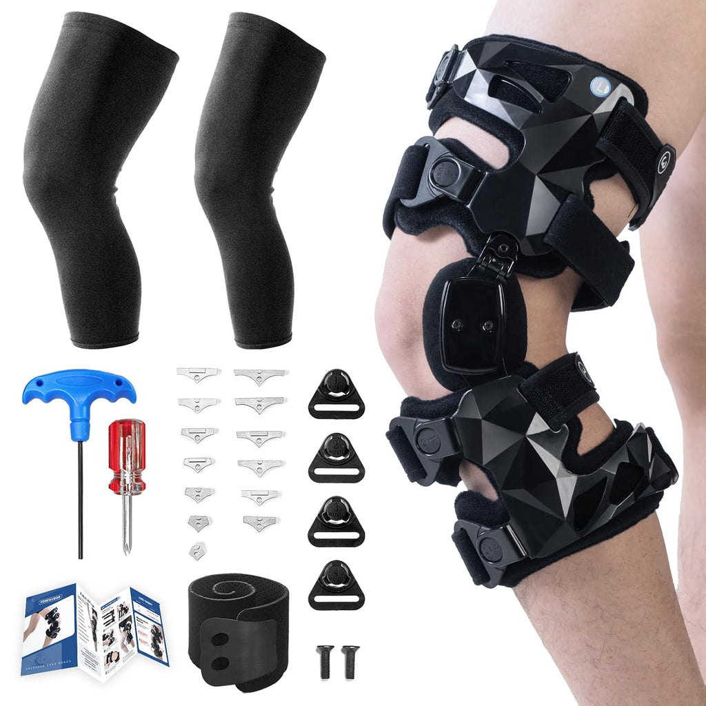 OA Unloader Knee Brace with Sleeves and Anti-Strap for Osteoarthritis, Load Rheumatoid Arthritis, Bone on Bone Offloader, Cartilage Repair, Degeneration, Lateral knee Brace Lattice Black L
