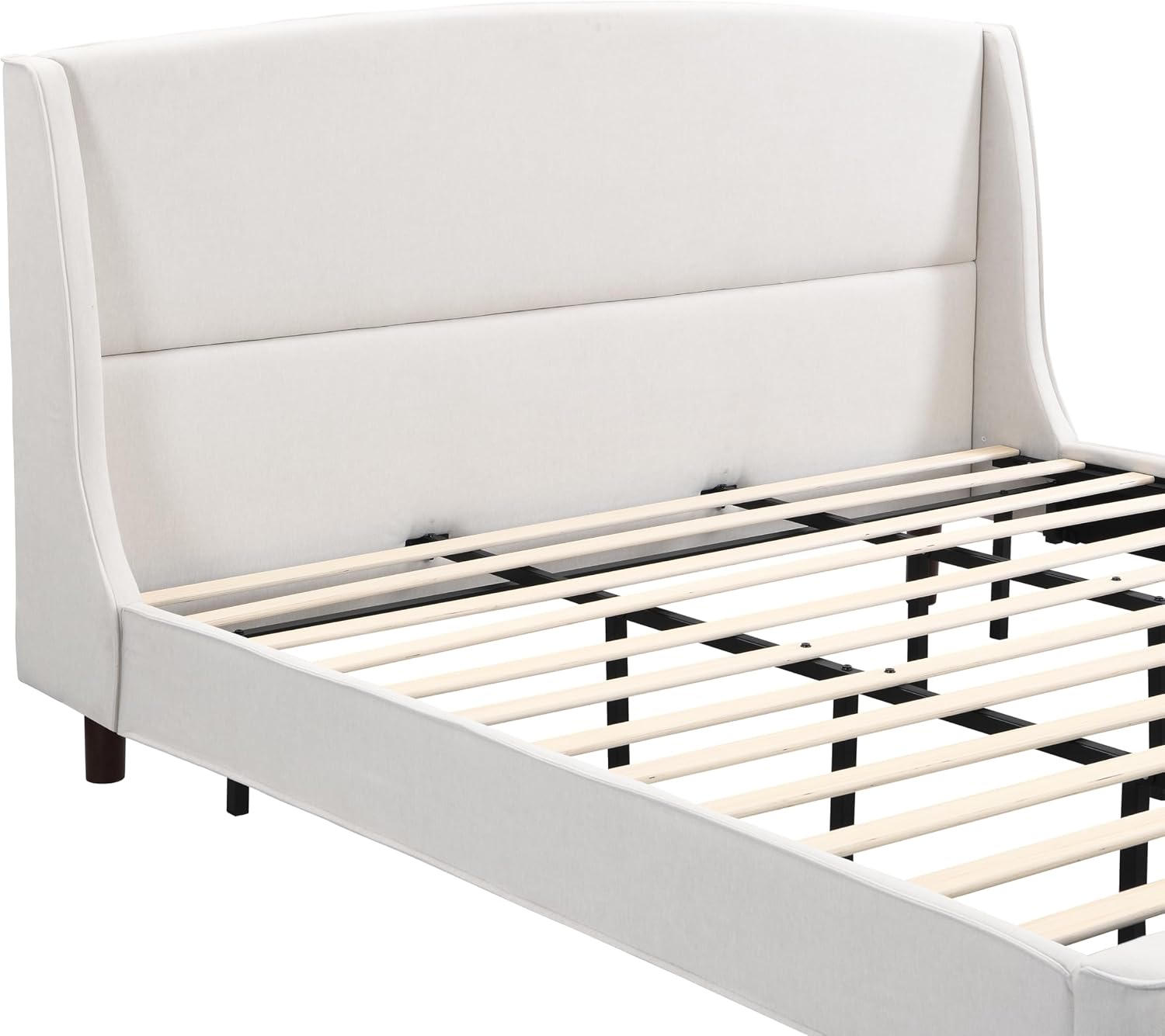 Christopher Knight Home Cordo California King Size Bed Set, Upholstered Platform Bed with Wingback Headboard, Solid Wooden Slats Panel Support, No Box Spring Needed, Easy Assembly, Beige
