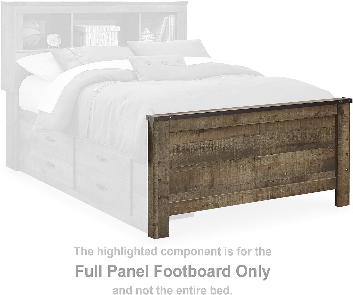 Signature Design by Ashley Trinell Rustic Bookcase Bed with Storage and Nailhead Accents, Foundation or Box Spring Not Needed, Full, Dark Brown