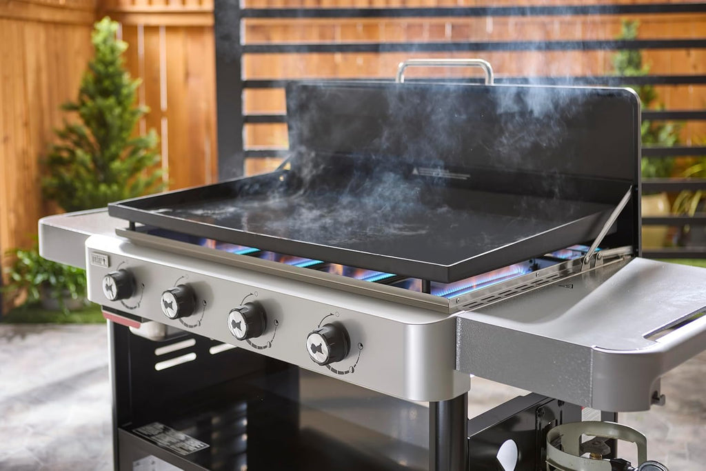 Weber 36' 4‑Burner Liquid Propane Griddle, Black – Pre‑Seasoned Rust‑Resistant Carbon Steel Cooktop with 500°F+ Heat Capacity & Weber Works Compatibility for Outdoor Grilling