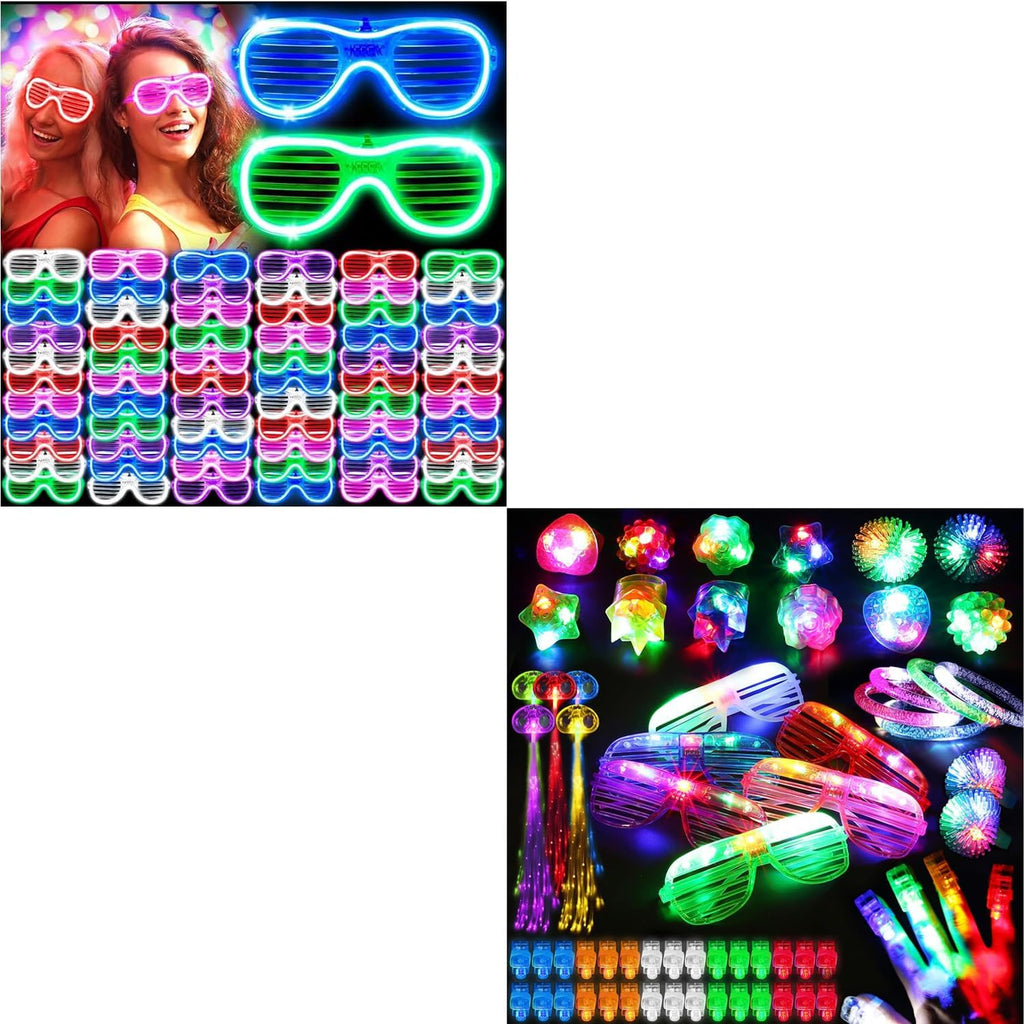 BYONEBYE 216 Pack LED Glow Party Supplies Bulk - Light Up Toys & Glasses Combo for Adult Kids, Halloween Neon Rave Birthday Party Favors