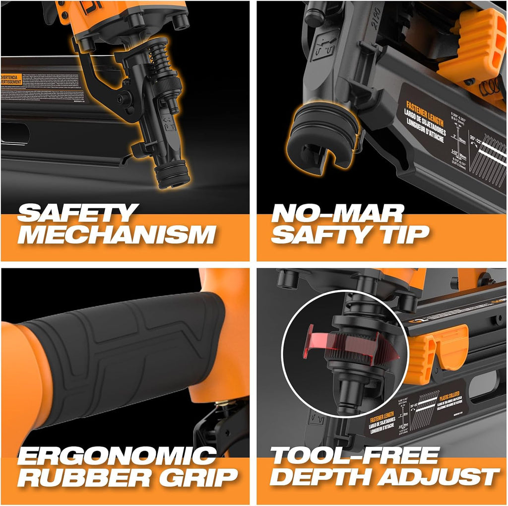 Freeman G2FR2190 2nd Generation Pneumatic 21 Degree 3-1/2' Framing Nailer with Adjustable Metal Belt Hook and 1/4' NPT Air Connector