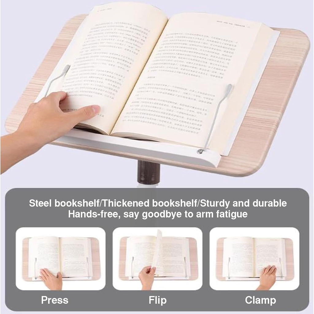 Floor Standing Reading Stand,Wooden Laptop Display Rack,Height Adjustable Book Holder/Music Sheet,with Page Clips,15kg Load Capacity(50-130cm)