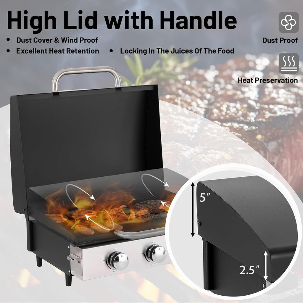 26 inch Tabletop Griddle with Ceramic Coated Cast Iron Plate, 3 Burners Flat Top pan, 28650 BTU Portable Propane Gas BBQ Grill Teppanyaki for Kitchen Outdoor Cooking Barbecue Camping (Griddle)