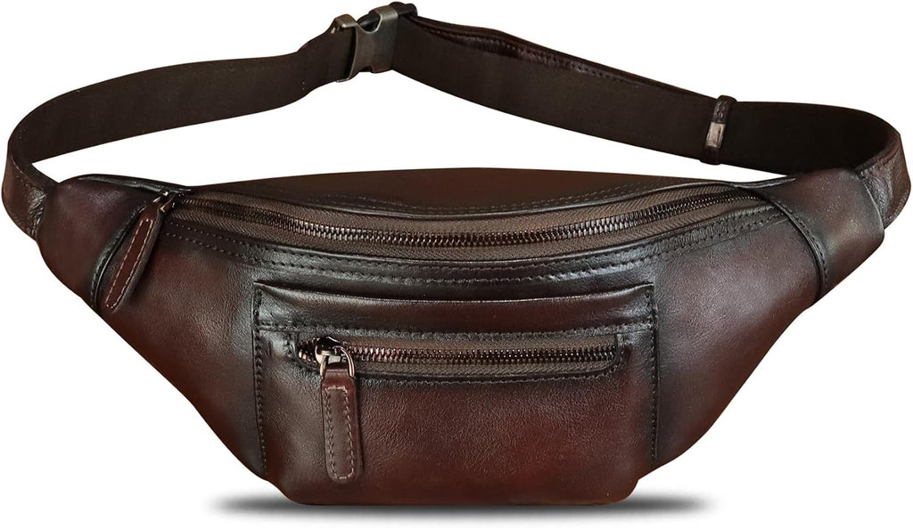 Genuine Leather Fanny Pack for Men and Women Vintage Handmade Leather Waist Bag Sling Backpack Hip Purse Crossbody Bag (Coffee)