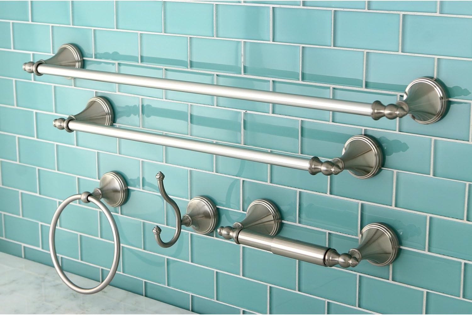 Kingston Brass BAHK1612478SN Naples Bathroom Hardware Set, Brushed Nickel 27.56 x 6.13 x 2.25