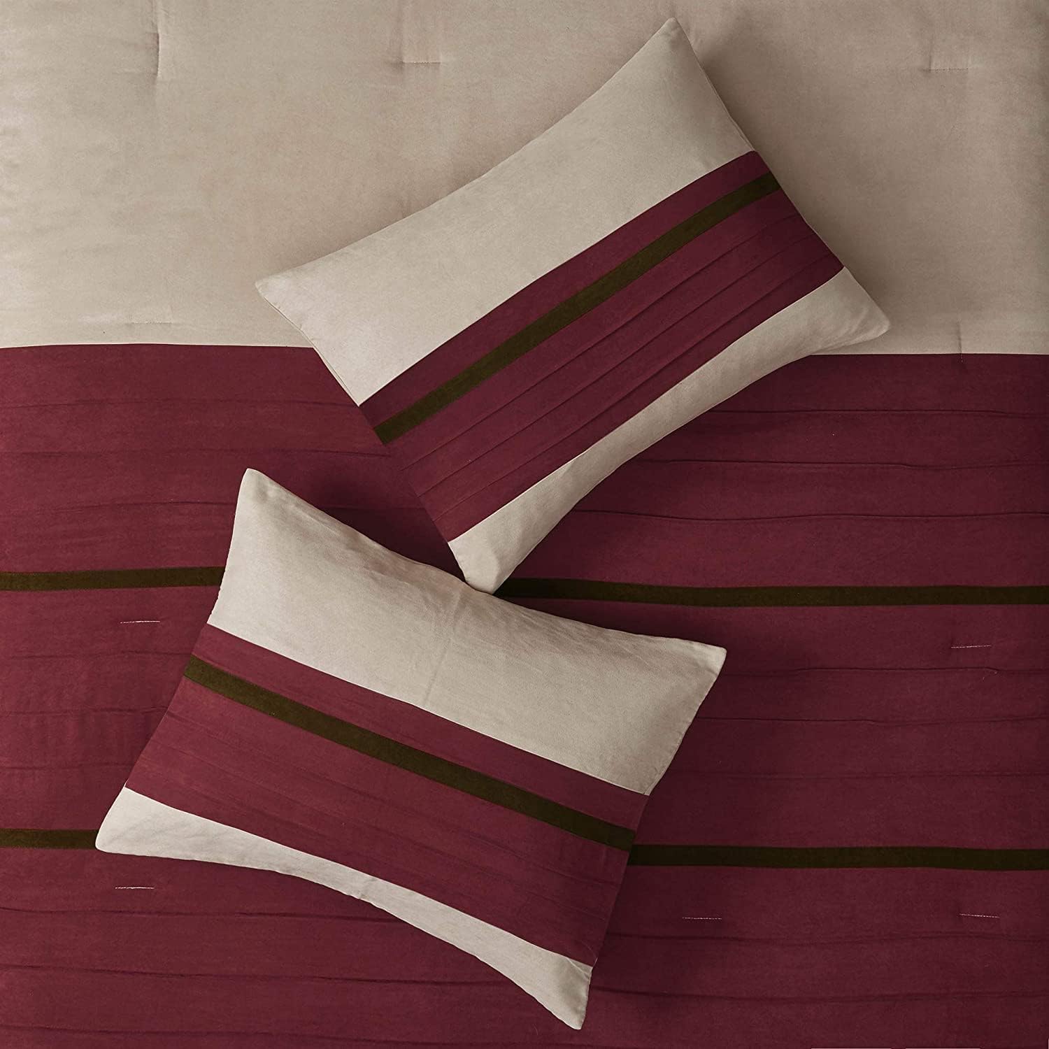 Madison Park Cozy Comforter Set-Luxury Faux Suede Design, Striped Accent, All Season Down Alternative Bedding, Matching Shams, Decorative Pillow, Red, California King (104 in x 92 in)