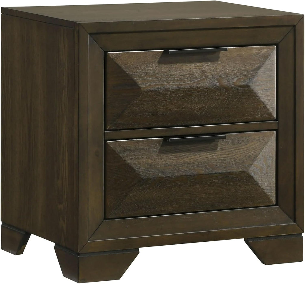 Kings Brand Furniture 6-Piece Modern & Premium Bedroom Set in Walnut Wood Finish - Bed Frame with Upholstered Headboard, Dresser, Mirror, Chest and 2 Nightstands (Queen)