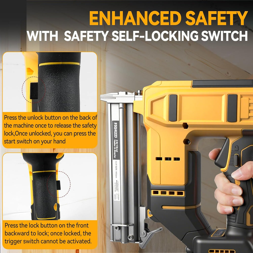 Cordless Brad Nailer for Dewalt 20V Battery (Tool Only), 2-in-1 Electric Nail/Staple Gun, 18 Gauge Brushless with 2000 Nails for Wood Carpentry, 2 Modes (for Dewalt)