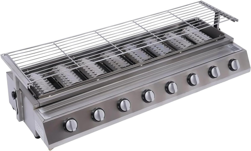 40'' Tabletop Grill Commercial LPG Gas BBQ Grill w/ 8 Burners Portable Gas Barbecues Griddle, for Parties, Backyard barbeques, Camping or Picnicking