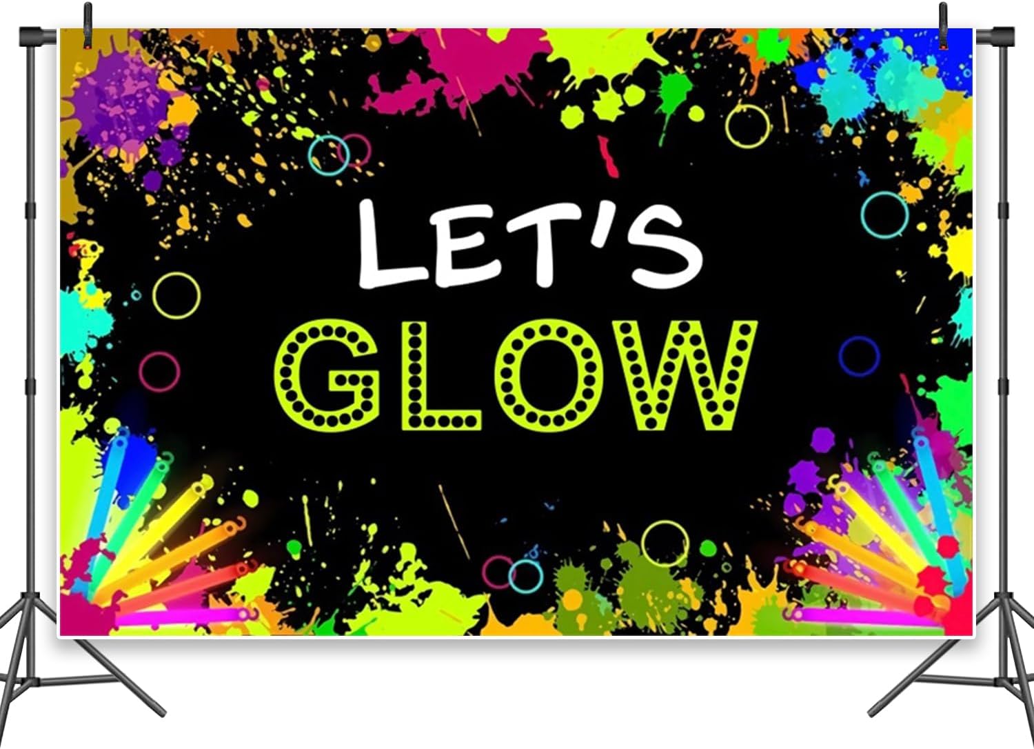 Leowefowa Let's Glow Crazy Party Decoration Supplies 20x10ft Vinyl Glow in The Dark Background for Photography Neon Graffiti Splash Backdrops for Photoshoot Wallpaper Decor Photo Booth Props