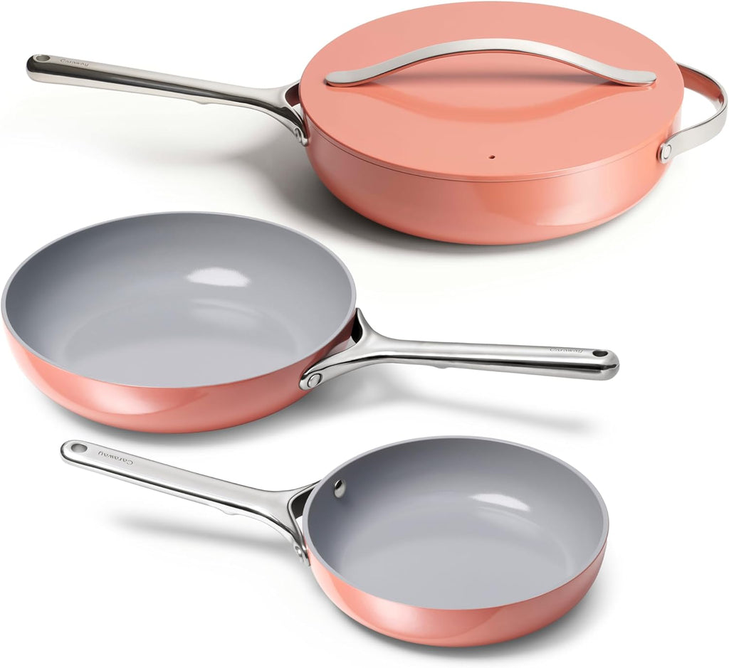 Caraway 4-Piece Fry Pan Set - Non-Stick Frying Pans (10.5' & 8') & Non-Stick Sauté Pan - Non Toxic, PTFE & PFOA Free - Oven Safe & Compatible with All Stovetops - Perracotta