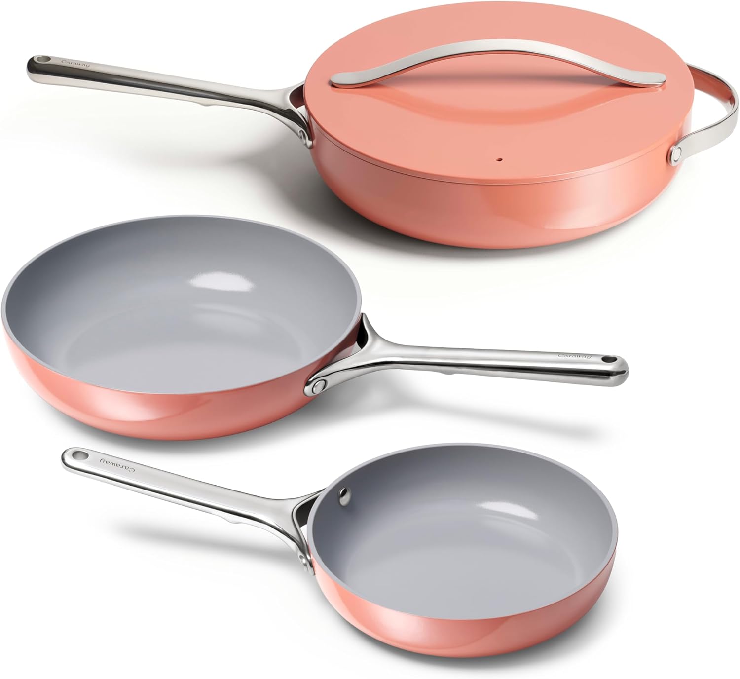Caraway 4-Piece Fry Pan Set - Non-Stick Frying Pans (10.5' & 8') & Non-Stick Sauté Pan - Non Toxic, PTFE & PFOA Free - Oven Safe & Compatible with All Stovetops - Perracotta