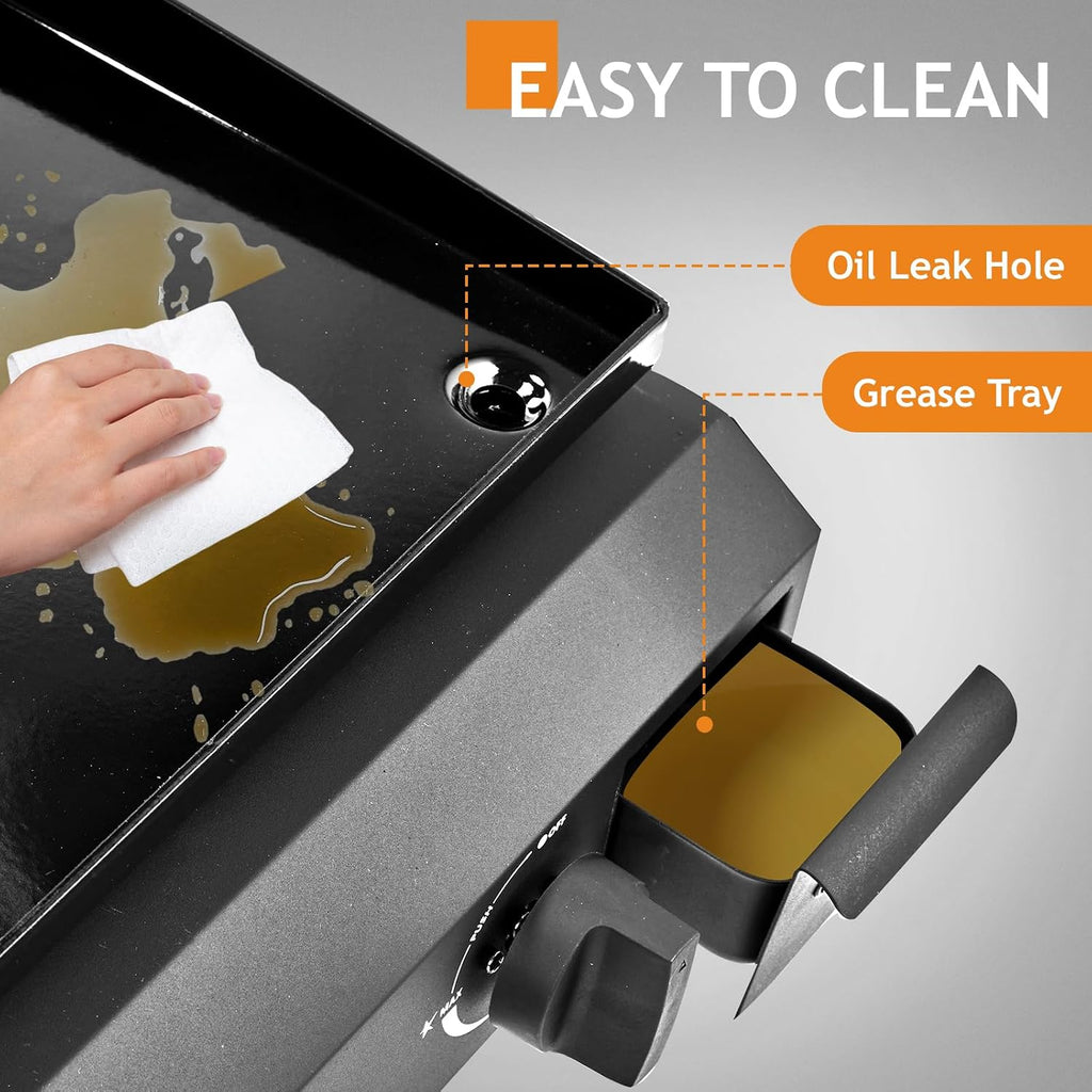 Portable 3-Burner Flat Top Gas Griddle, Cooking Station with Ceramic Coated Cast Iron Pan, 30000 BTU Propane Tabletop Griddle for Outdoor Barbecue, Grilling