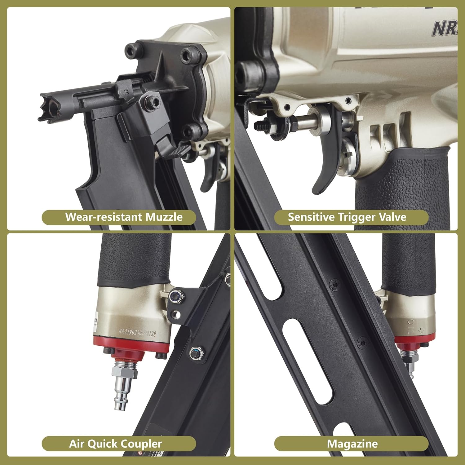 Maxparts Framing Nail Gun NR2190, 21° Aluminum Magazine, Framing Nailer Accepts 2' To 3-1/2' Nails, with Rapid Shooting Engine for Pallet, Crating, Framing, Fencing