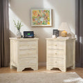 VINGLI Unfinished Rubber Wood Nightstands Set of 2 for Color DIY, 18.54' W Nightstand with Charging Station, 3 Drawer Nightstand, Real Wood Night Stands/Bed Side Table/End Table for Bedroom