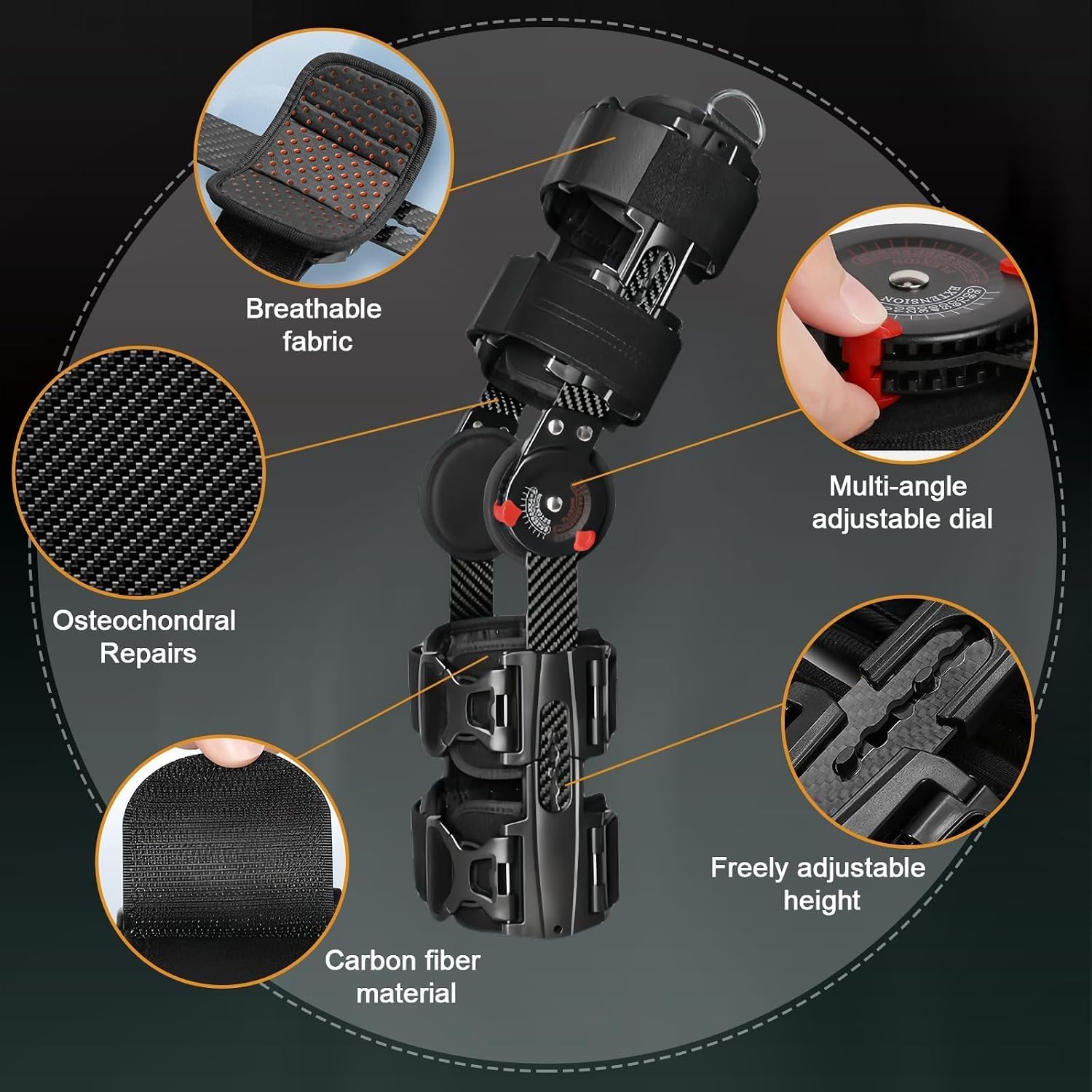 Carbon Fiber Unloader Knee Brace,Hinged Brace Knee Immobilizer for ACL,MCL,PCL Injury,Orthopedic Rehab,Post Op,Support for Arthritis Pain,Osteoarthritis Meniscus Tear(Applicable to left & right feet)