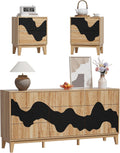 UEV 9-Drawer Dresser & 2 Nightstands Set - 3 Piece Modern Bedroom Furniture Set, 63' Wide Wooden Chest of Drawers with Flowing Water Pattern,2-Drawer Night Stands for Bedroom (Natural/Black
