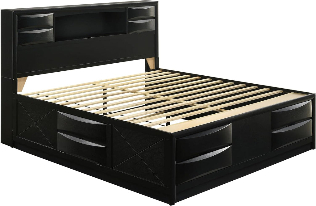 Coaster Home Furnishings Briana Transitional 5-Piece Bedroom Set Eastern King Size Storage Bookcase Bed Frame 56-inch Headboard Black 202701KE-S5