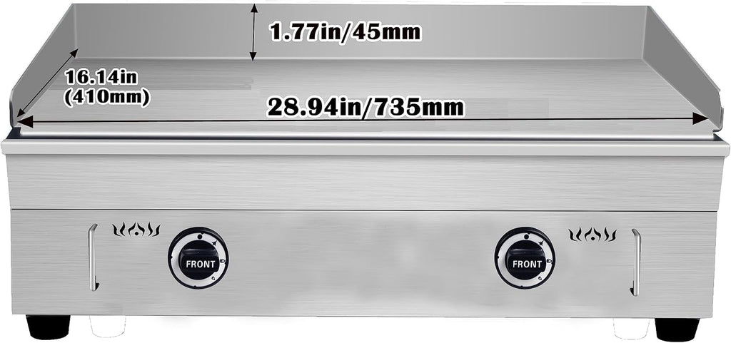 INTBUYING Stainless Steel Commercial Home Gas Grill Griddle Countertop Flat Cooking Griddle Grill LPG 2800Pa with Low Pressure Valve(28.94x16.14inch Hotplate)