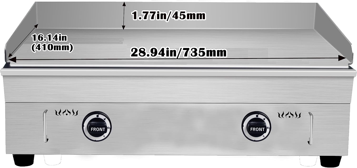 INTBUYING Stainless Steel Commercial Home Gas Grill Griddle Countertop Flat Cooking Griddle Grill LPG 2800Pa with Low Pressure Valve(28.94x16.14inch Hotplate)