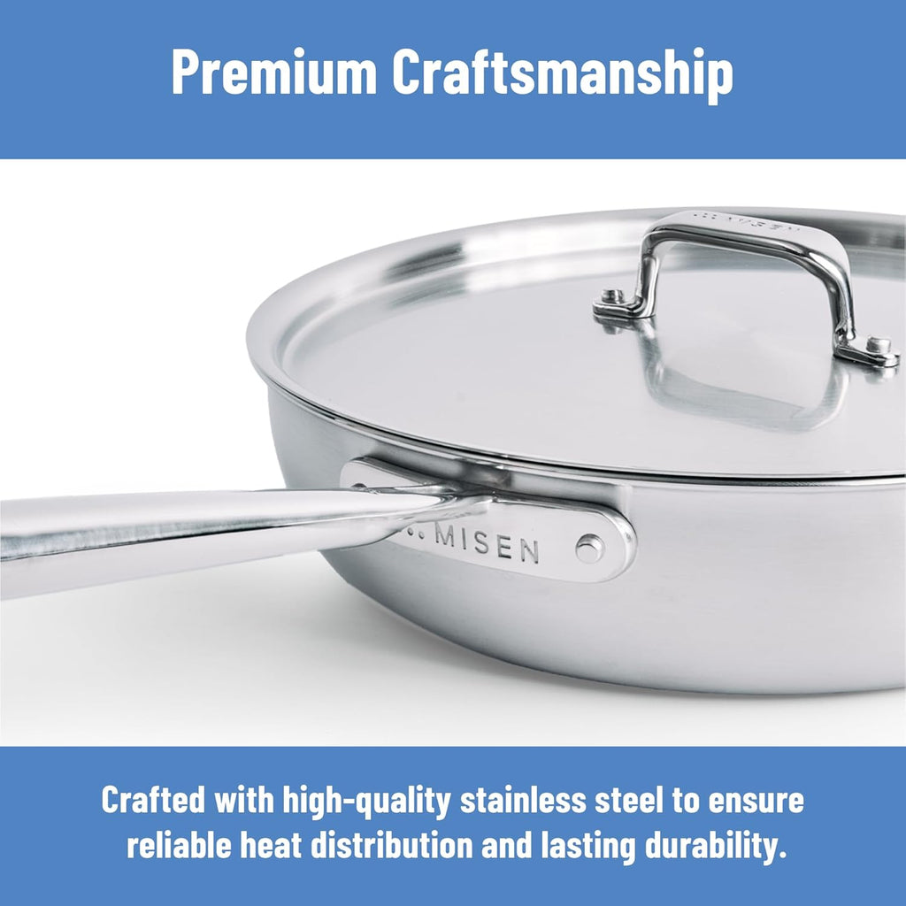 Misen Stainless Steel Pan - Versatile Everyday Pan - Even Heating, Dishwasher-Safe, Oven-Safe, Works on All Stovetops