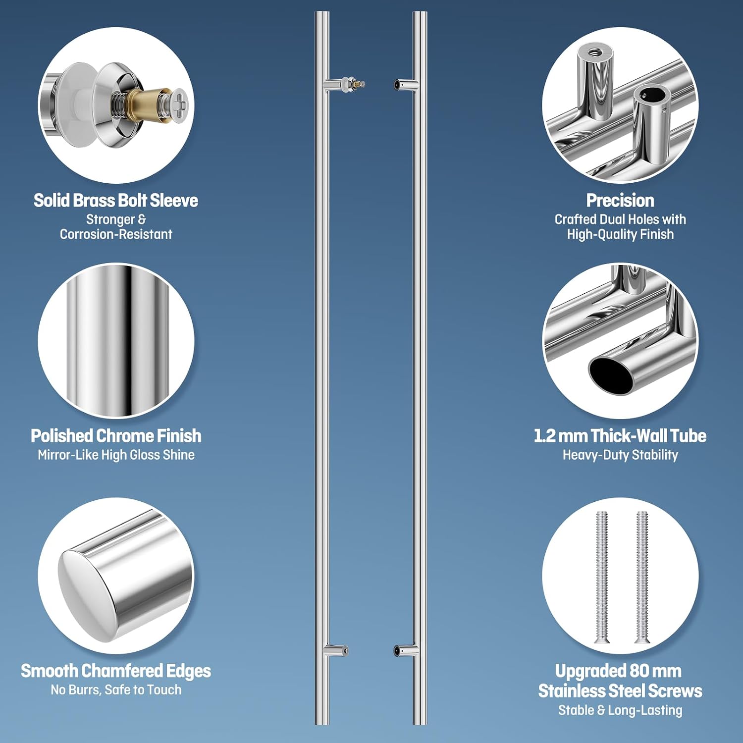 Ranbo Ladder Style 60' Large Push Pull Door Handle,Back to Back, 1200mm (47 1/4 inch) CTC, 304 Stainless Steel, Heavy Duty for Barn,Front,Entrance, Commercial,Glass Doors,Polished Chrome
